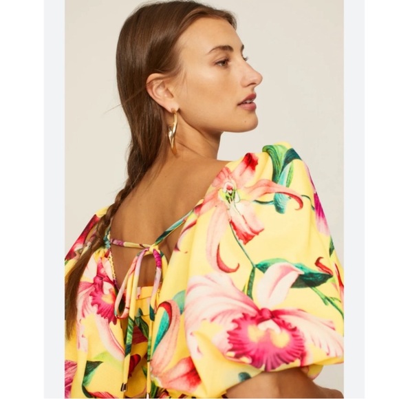 PatBO Pink, Yellow and Green Puff Sleeve Mini Sundress - Picture 3 of 11